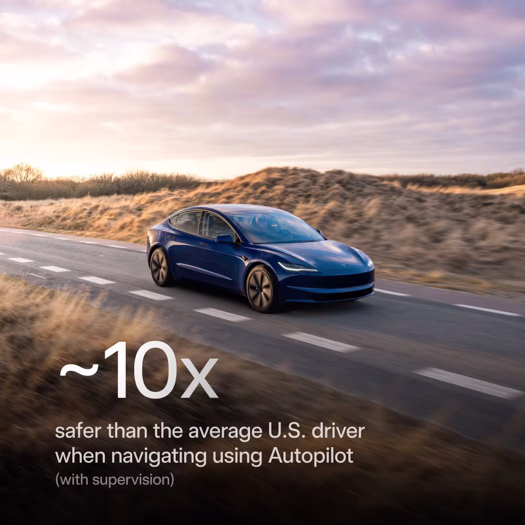 ~ 10x safer than the average U.S. driver when navigating using Autopilot.