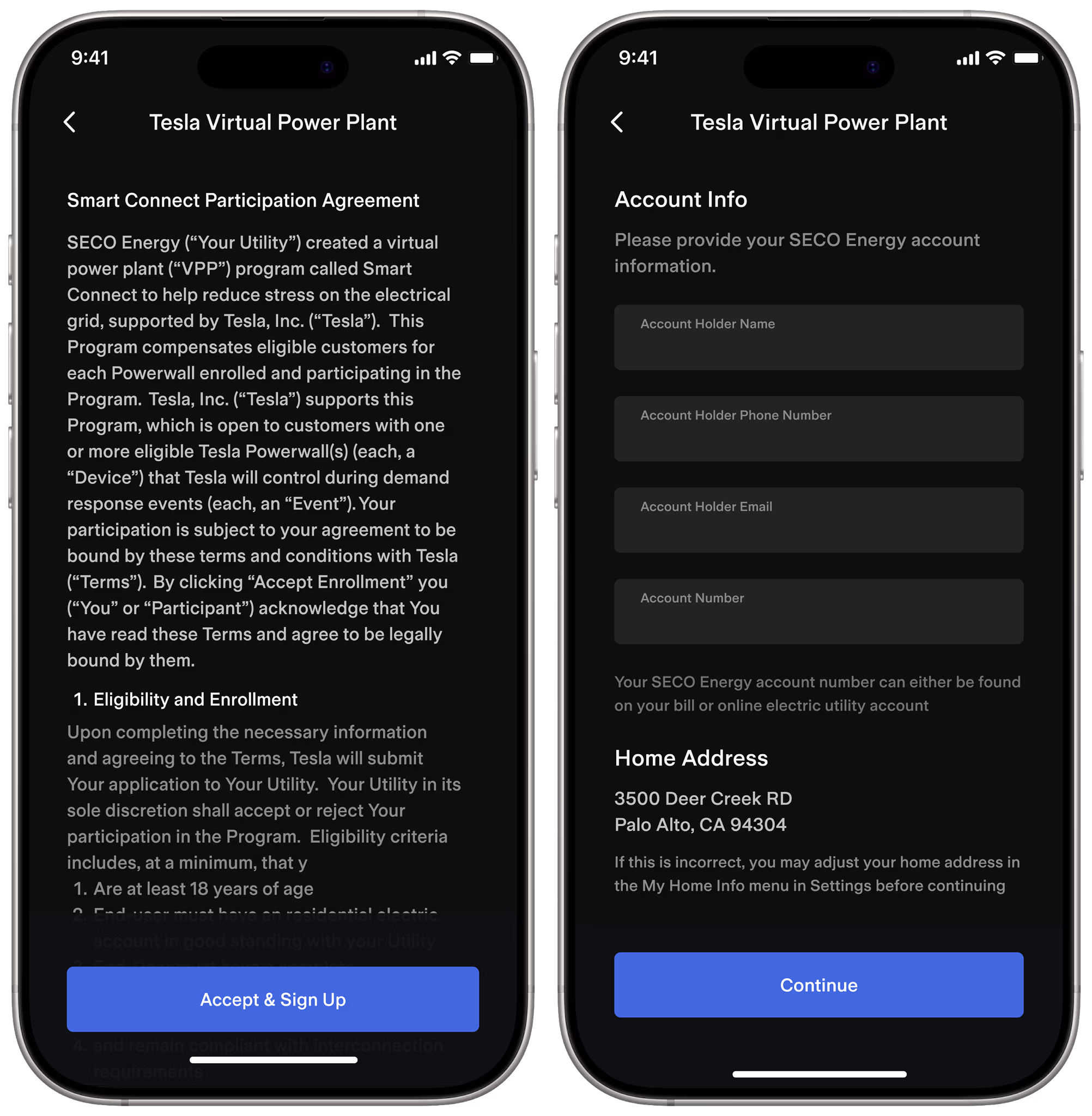 TEP VPP application process in the Tesla app