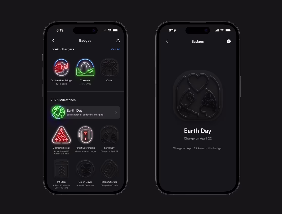 Tesla app showing Special Events