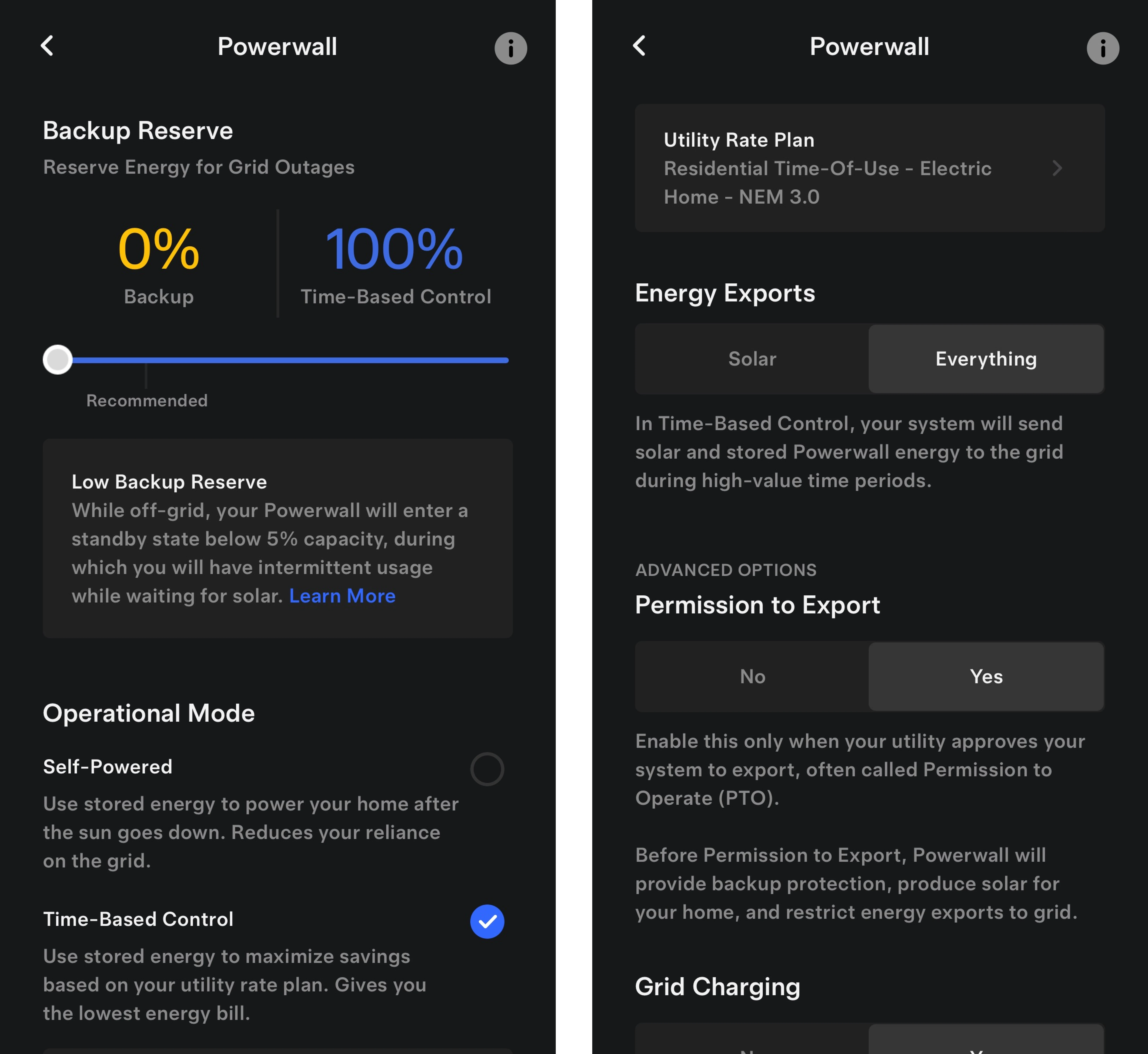 Tesla app settings for NBT maximum savings