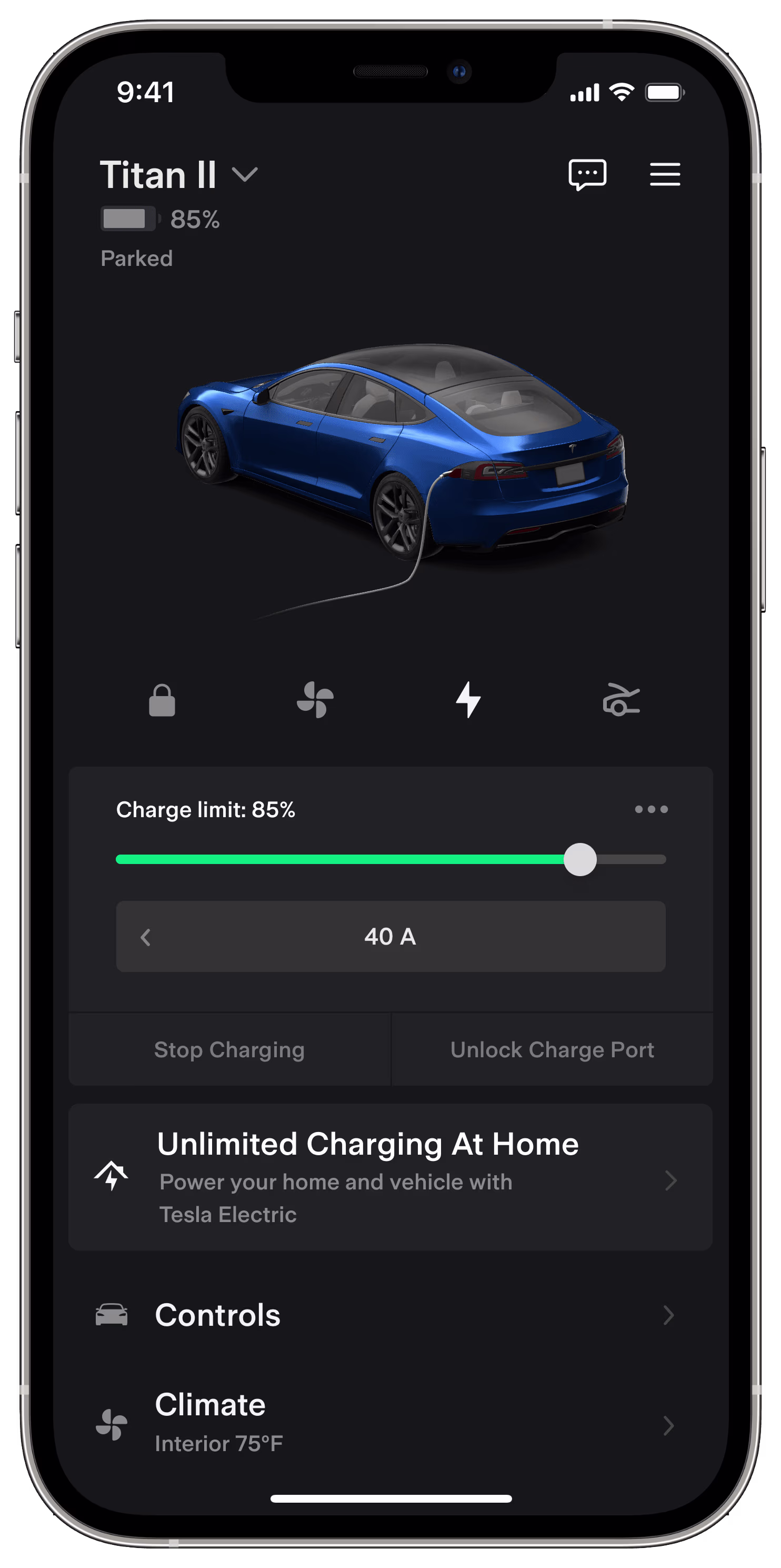 Tesla Electric on Tesla app from account