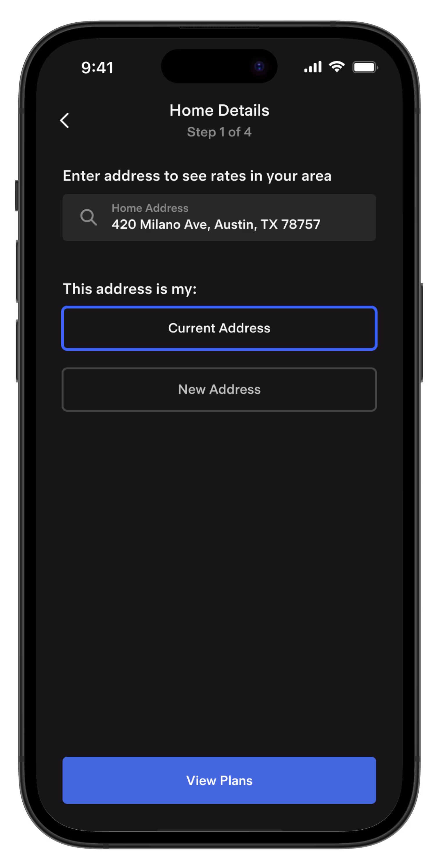 Tesla Electric Enter Address Screen
