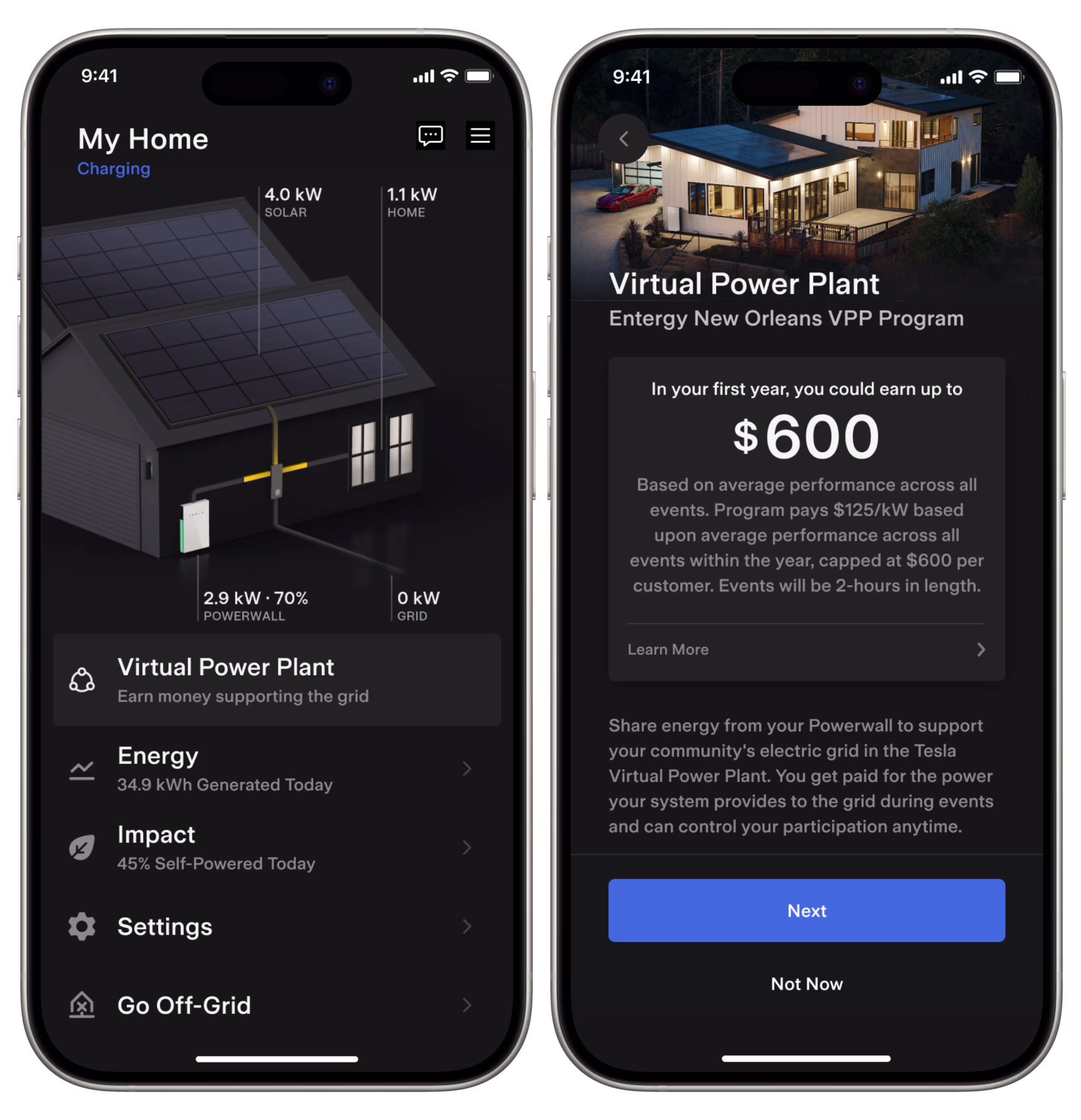 Tesla app - ENO VPP program