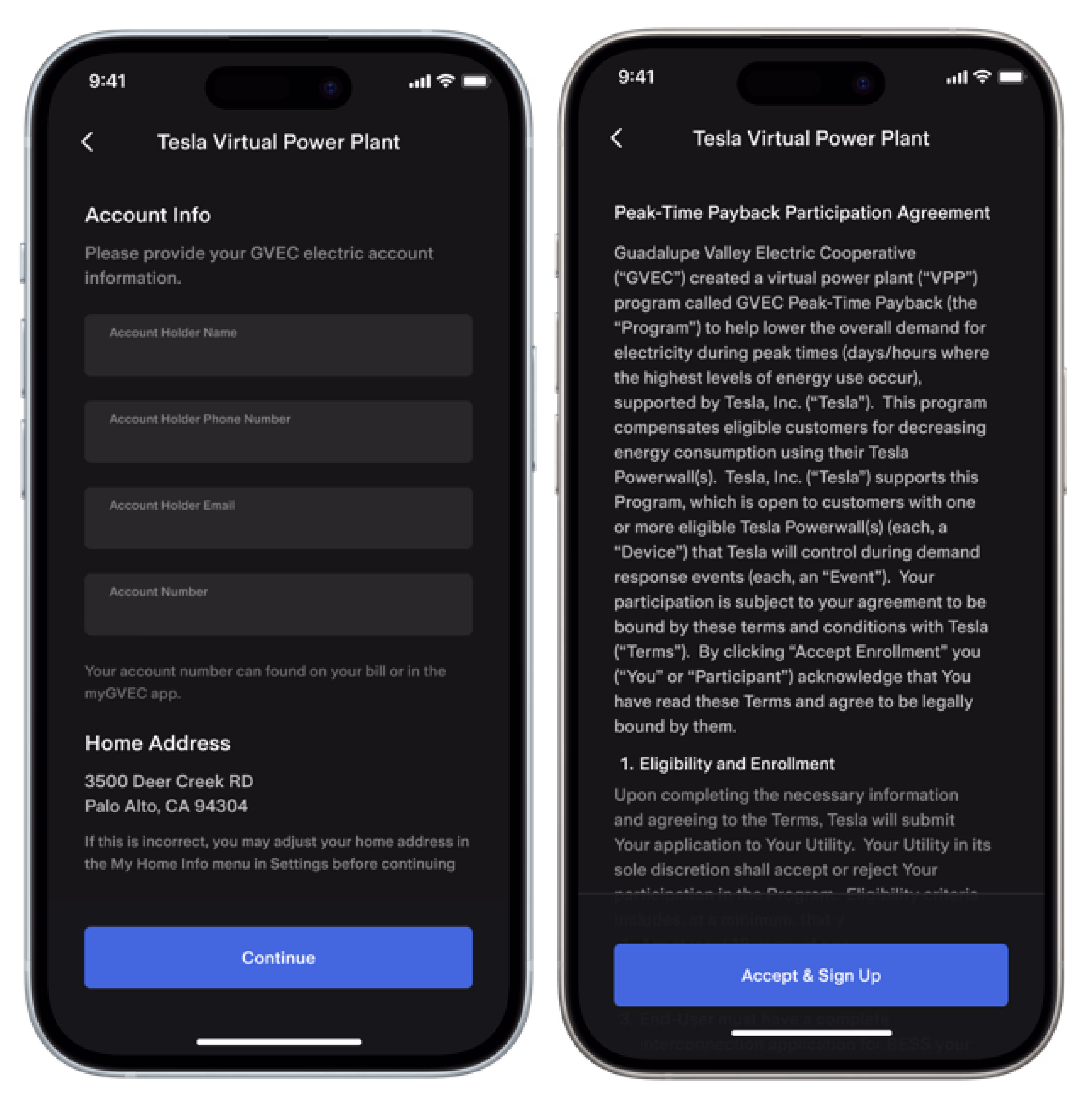 GVEC VPP application process in the Tesla app