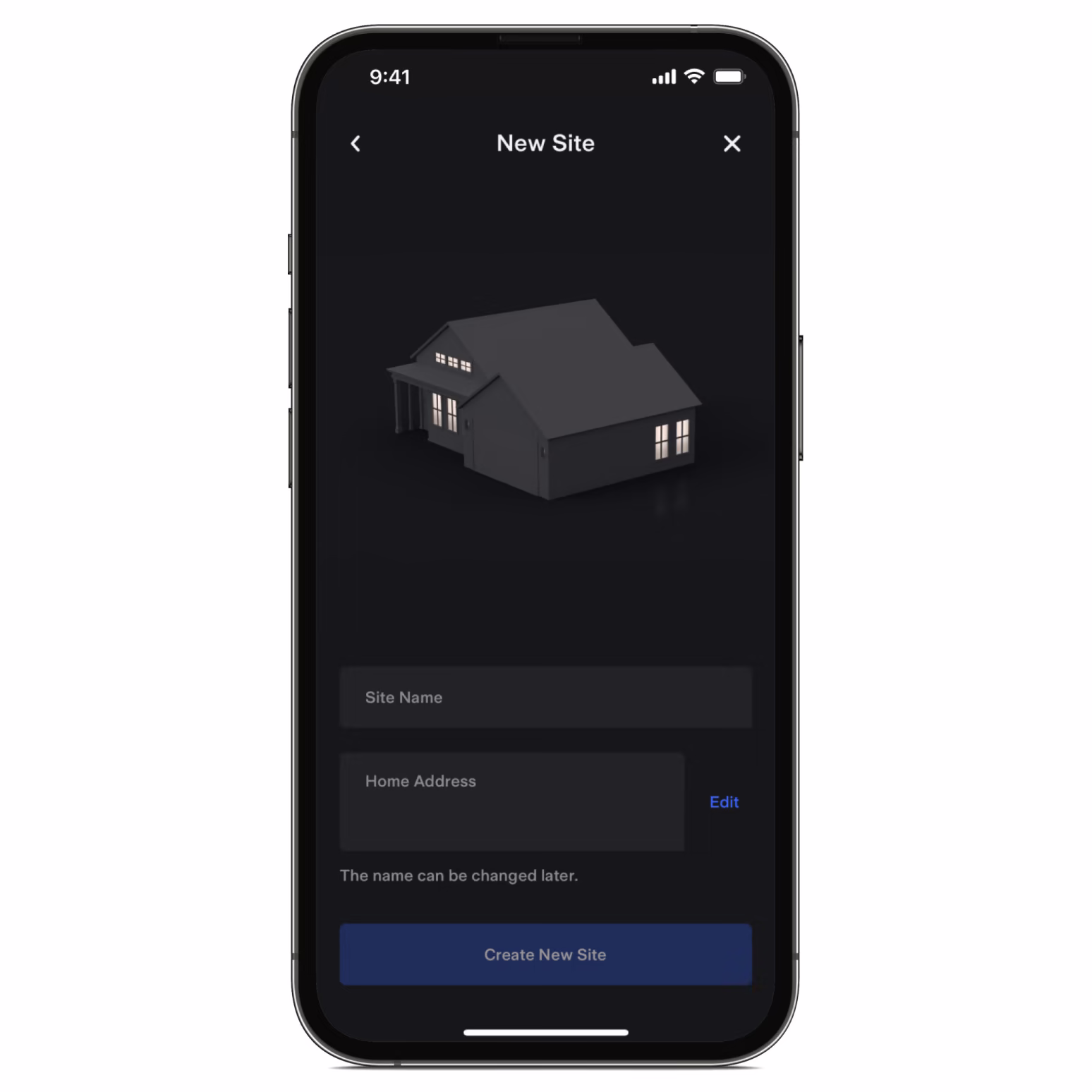 Tesla app screen showing address site input