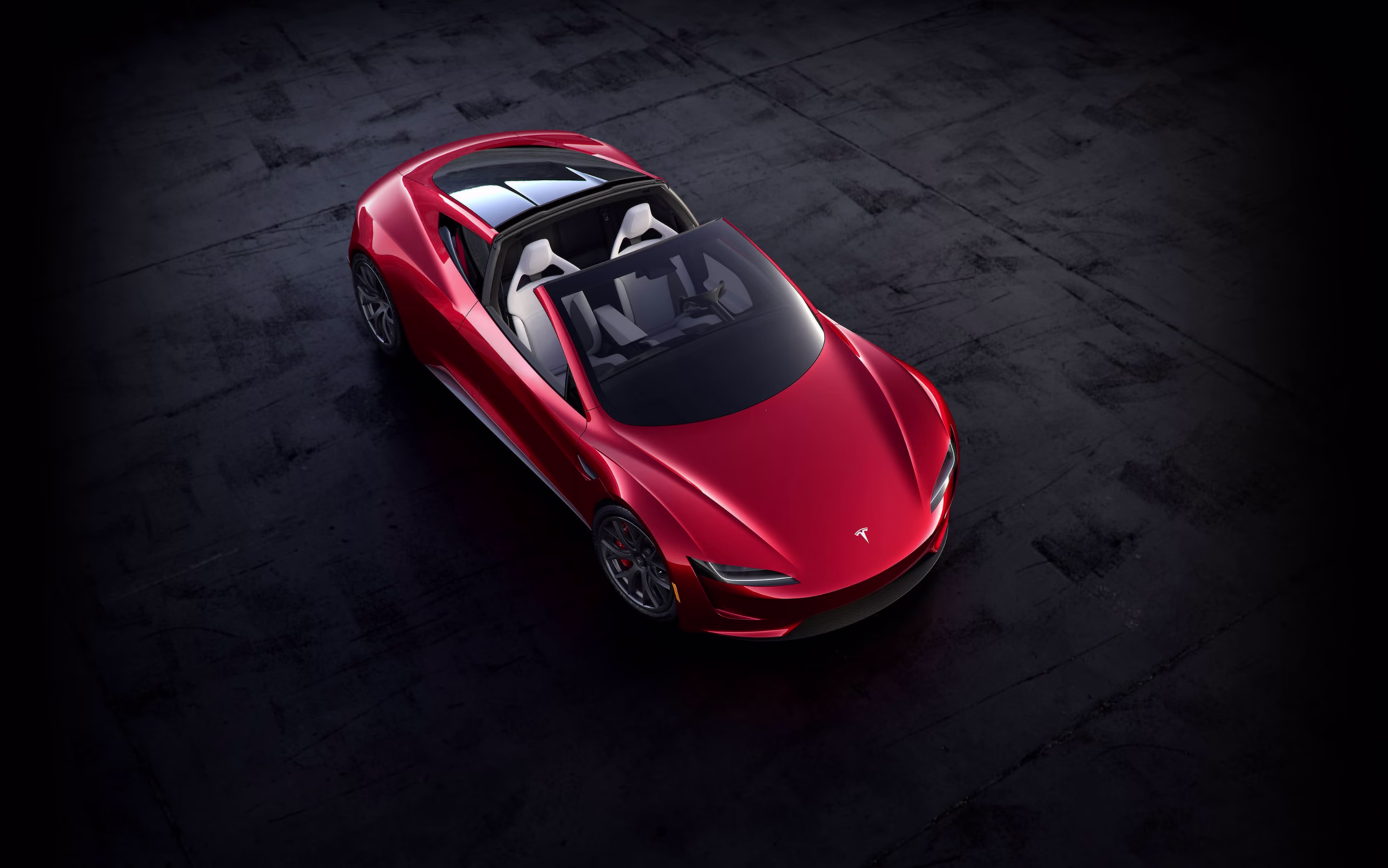 Birds-eye view of red Roadster