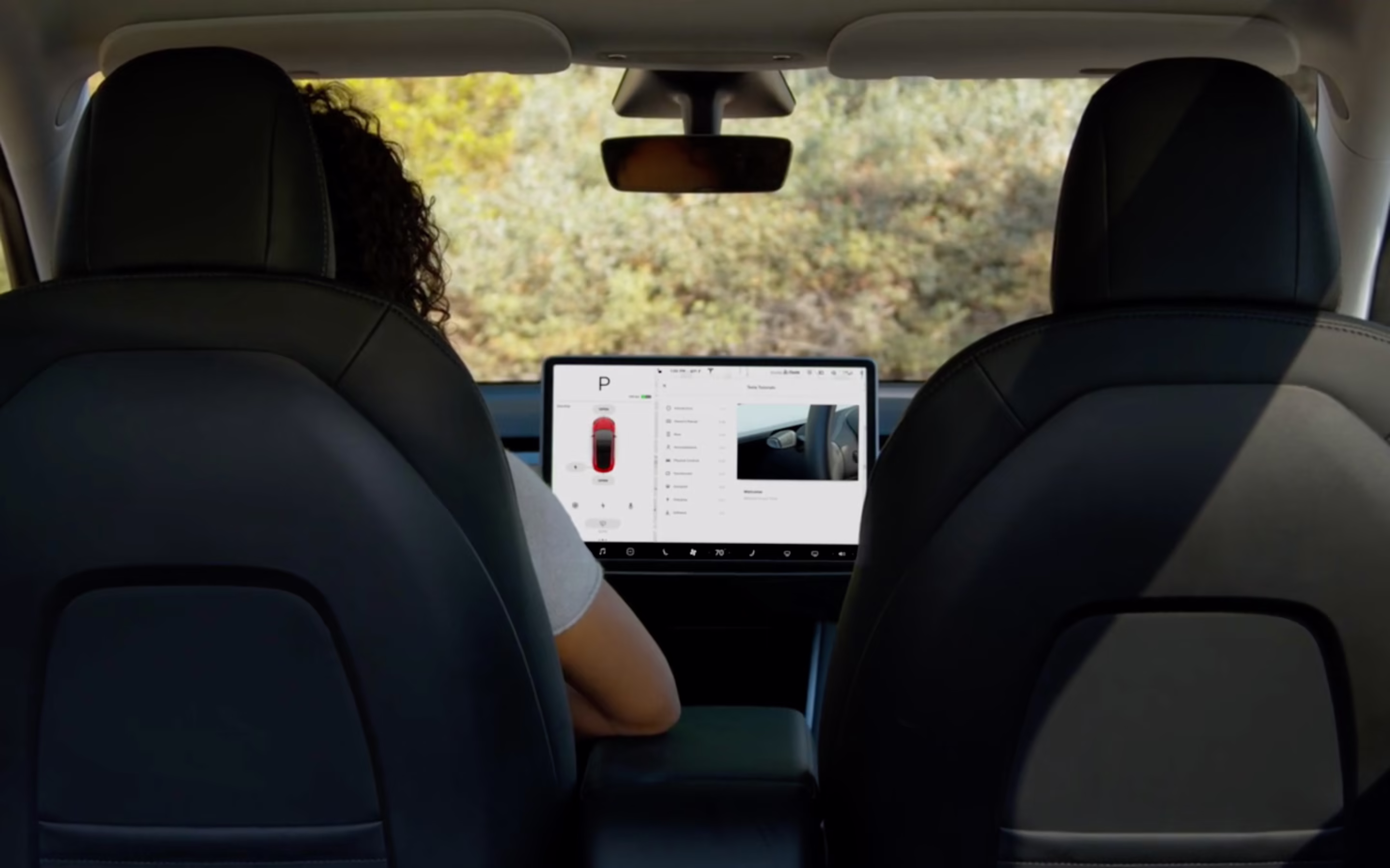 Person sitting in a Tesla vehicle