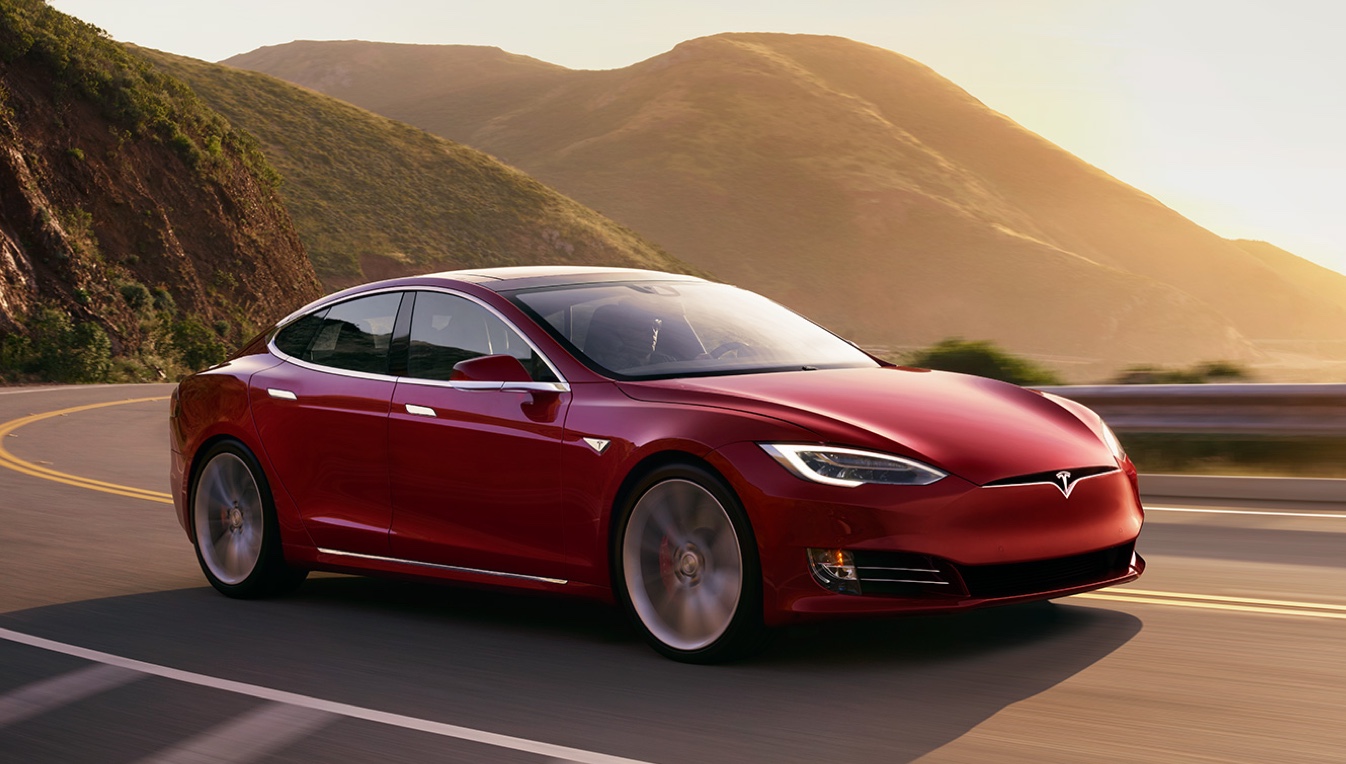Model S driving on road